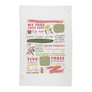 Tea Towel Organic Cotton White Twelve Days of Christmas