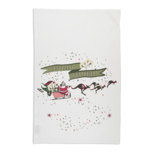 Tea Towel Organic Cotton White Hapiest Christmas Santa