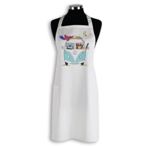 Apron Organic Cotton White Blue Kombi
