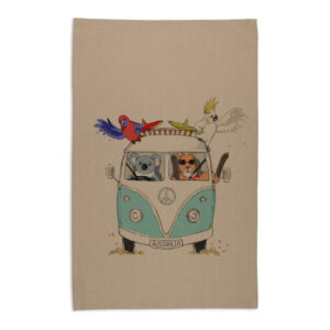 Tea Towel Organic Cotton Beige Blue Kombi