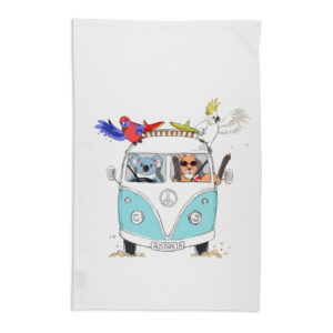 Tea Towel Organic Cotton White Blue Kombi