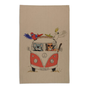 Tea Towel Organic Cotton Beige Red Kombi