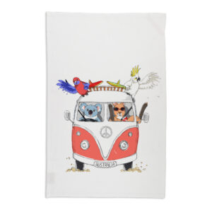 Tea Towel Organic Cotton White Red Kombi