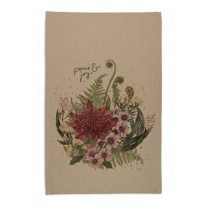 Tea Towel Organic Cotton Beige Christmas Peace and Joy
