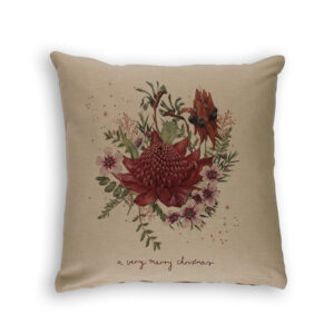 Cushion Cover Organic Cotton Beige Waratah Very Merry Christmas