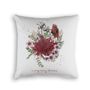 Cushion Cover Organic Cotton White Waratah Very Merry Christmas