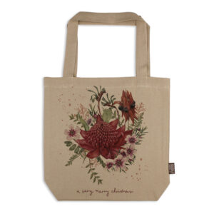 Tote Bag Organic Cotton Beige Waratah Very Merry Christmas
