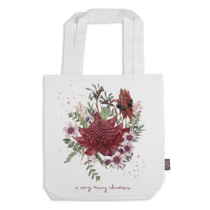 Tote Bag Organic Cotton White Waratah Very Merry Christmas