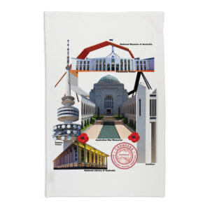 Tea Towel Organic Cotton White Canberra Icons