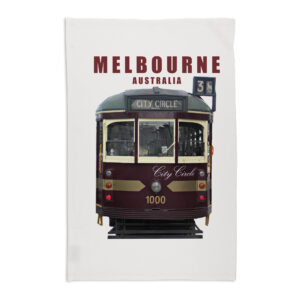 Tea Towel Organic Cotton White Melbourne Tram Front