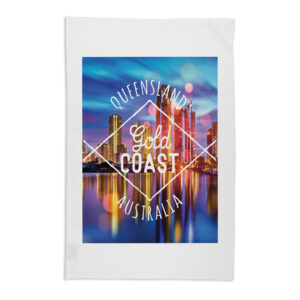 Tea Towel Organic Cotton White Gold Coast Retro
