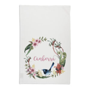 Tea Towel Organic Cotton White Canberra Floral Wreath