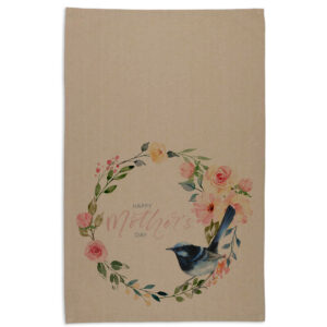 Tea Towel Organic Cotton Beige Floral Wreath Happy Mother's Day