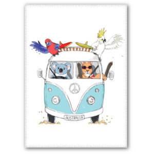 Tea Towel Microfibre Blue Kombi with Animals Australia