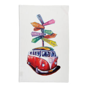 Tea Towel Organic Cotton White Deborah Broughton Roadtrip Burleigh Heads