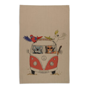 Tea Towel Organic Cotton Beige Red Kombi Gold Coast