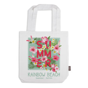 Tote Bag Organic Cotton White Rainbow Beach Summer