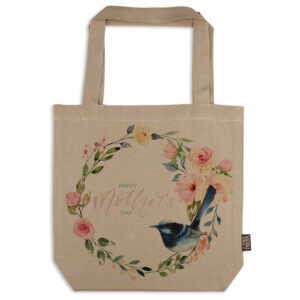 Tote Bag Organic Cotton Beige Floral Wreath Happy Mother's Day