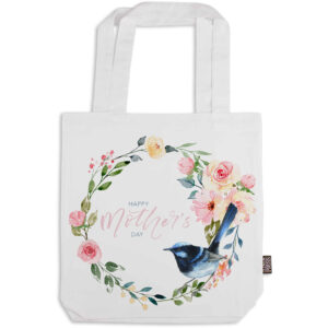 Tote Bag Organic Cotton White Floral Wreath Happy Mother's Day