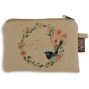 Purse Organic Cotton Beige Floral Wreath Happy Mother's Day