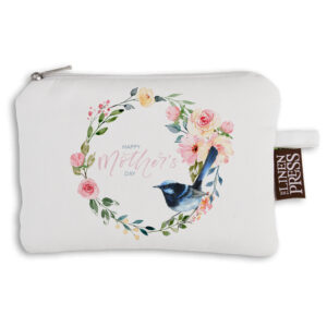 Purse Organic Cotton White Floral Wreath Happy Mother's Day