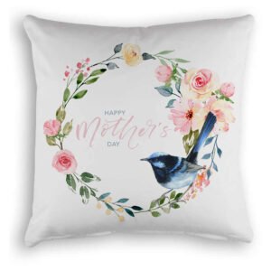 Cushion Cover Organic Cotton White Floral Wreath Happy Mother's Day