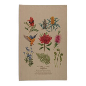 Tea Towel Organic Cotton Beige Australian Wildflowers