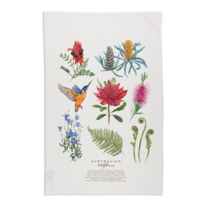 Tea Towel Organic Cotton White Australian Wildflowers
