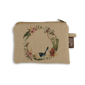 Purse Organic Cotton Beige Floral Wreath with Wren