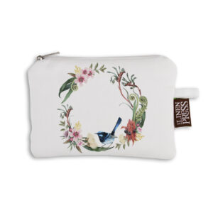 Purse Organic Cotton White Floral Wreath with Wren