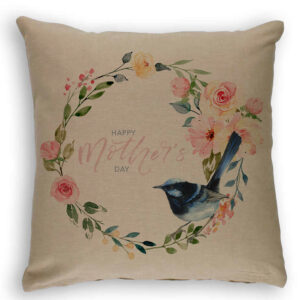 Cushion Cover Organic Cotton Beige Floral Wreath Happy Mother's Day