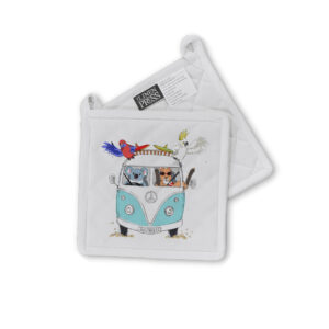 Pot Holder Organic Cotton White Blue Kombi