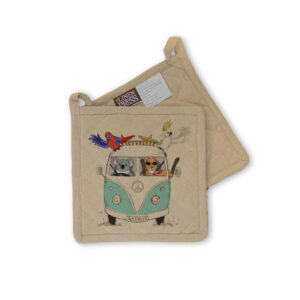 Pot Holder Organic Cotton Beige Blue Kombi