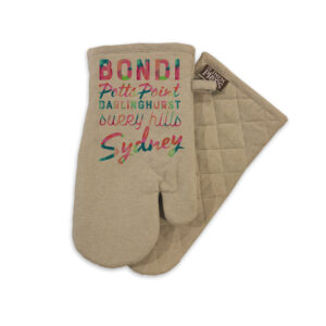 Oven Mitt Organic Cotton Beige Bondi Typography Places
