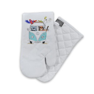 Oven Mitt Organic Cotton White Blue Kombi