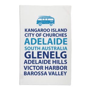Tea Towel Organic Cotton White Adelaide Words