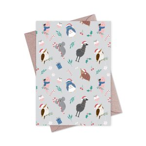 Greeting Card Christmas Animals Grey