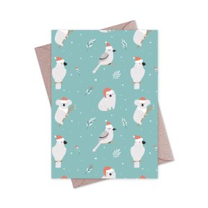 Greeting Card Christmas Animals Green