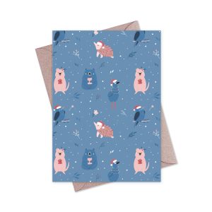 Greeting Card Christmas Animals Blue