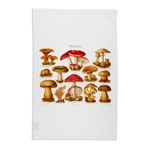 Tea Towel Organic Cotton White Mushrooms
