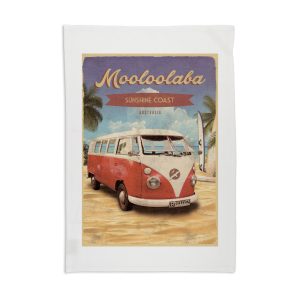 Tea Towel Organic Cotton White Mooloolaba Kombi Retro
