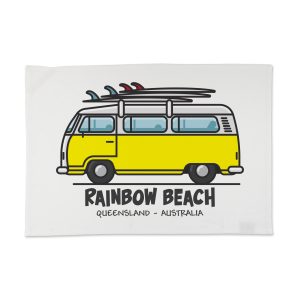 Tea Towel Organic Cotton White Rainbow Beach Yellow Kombi