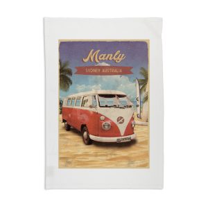 Tea Towel Organic Cotton White Manly Retro Kombi