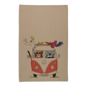 Tea Towel Organic Cotton Beige Kombi Animals Brisbane