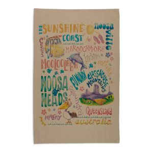 Tea Towel Organic Cotton Beige Deborah Broughton Sunshine Coast Words