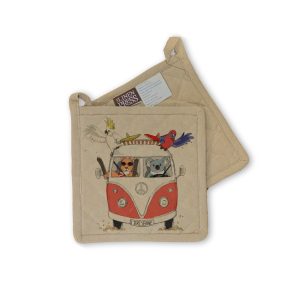 Pot Holder Organic Cotton Beige Kombi Animals Brisbane