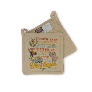 Pot Holder Organic Cotton Beige Brisbane Words