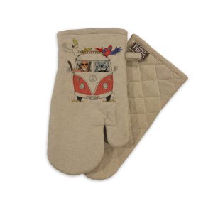 Oven Mitt Organic Cotton Beige Kombi Animals Brisbane