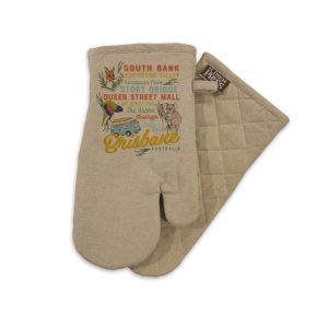 Oven Mitt Organic Cotton Beige Brisbane Words