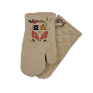 Oven Mitt Organic Cotton Beige Red Kombi Animals Tasmania